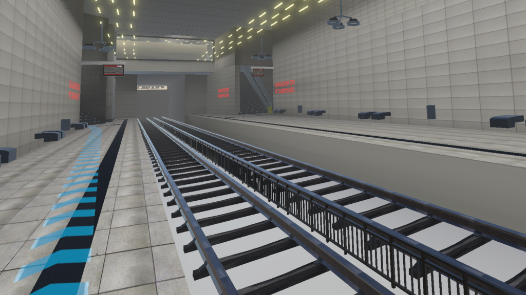 Underground station simulated in VR, highlighting accessibilit information.