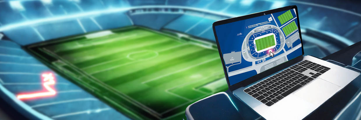 Generated image of a stadium and the corresponding interactive seat plan.